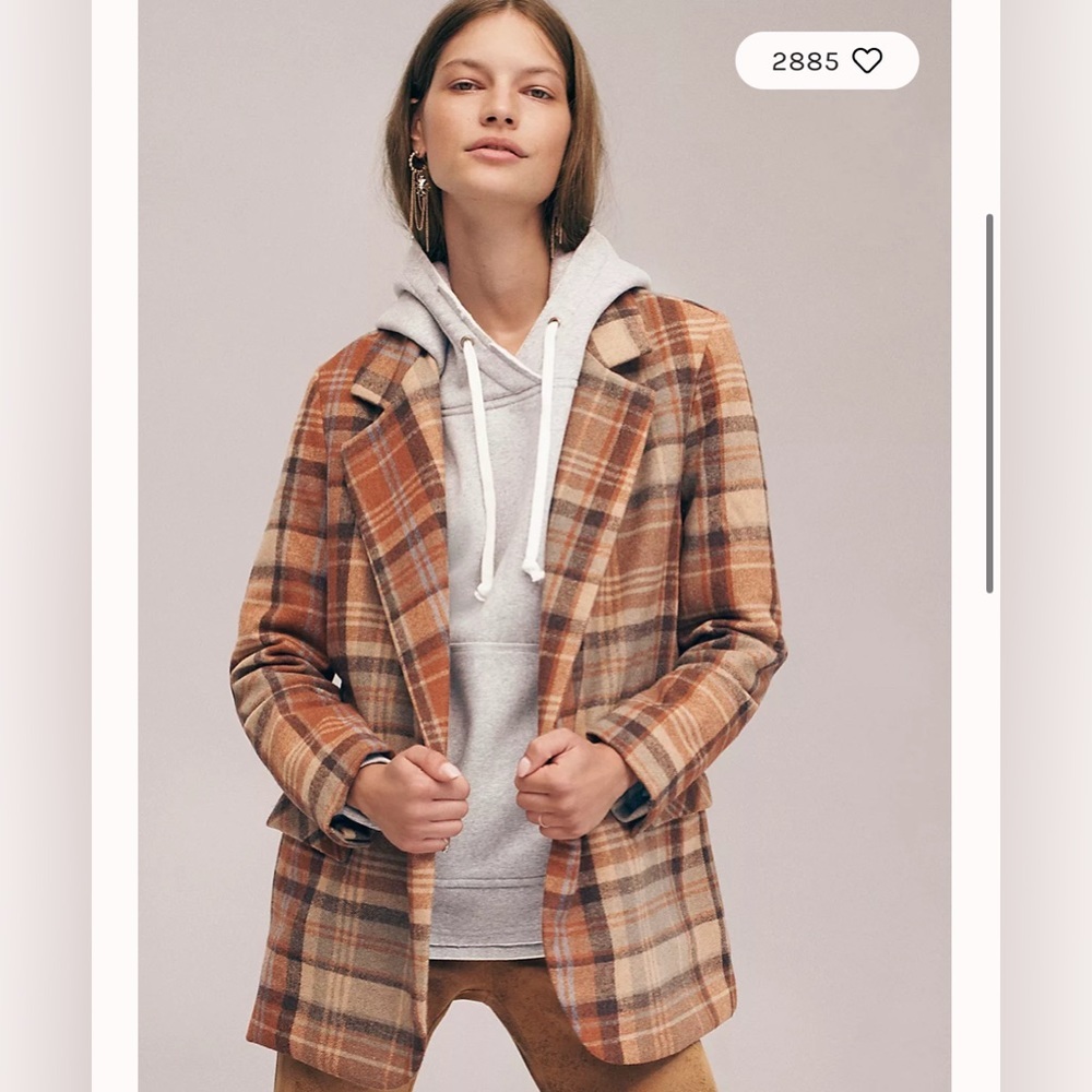 116 Free People Women’s Mari Checkered Blazer in Winter Wheat​